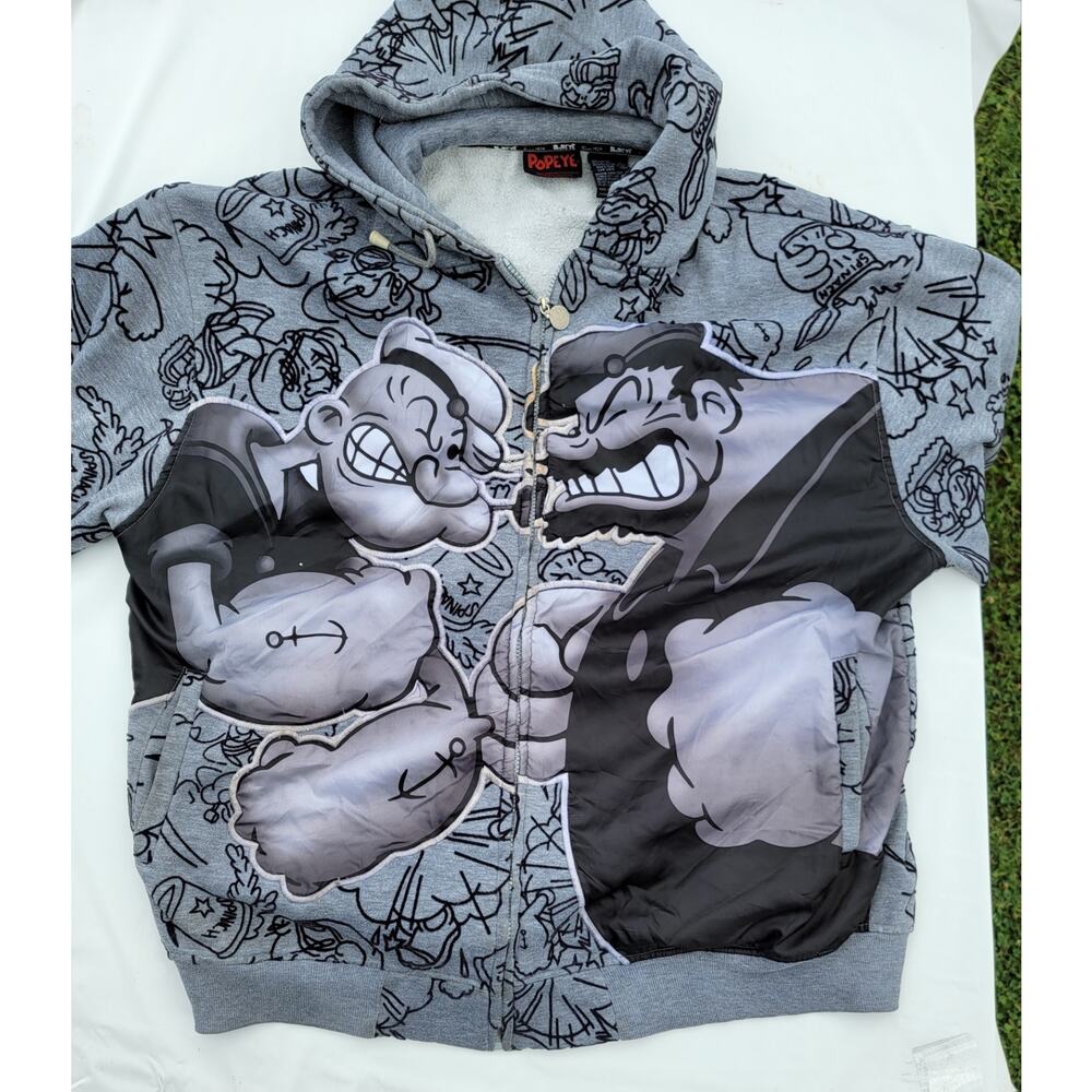 Popeye VS. Bluto Puffer Full-Zip Sweat Jacket Black & White Size 3X